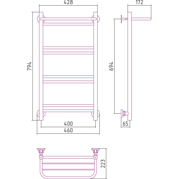 Полотенцесушитель водяной Стилье Версия-Н1 800х400 (Полка+1+2+2+2) П 16 черный (17621-8040)