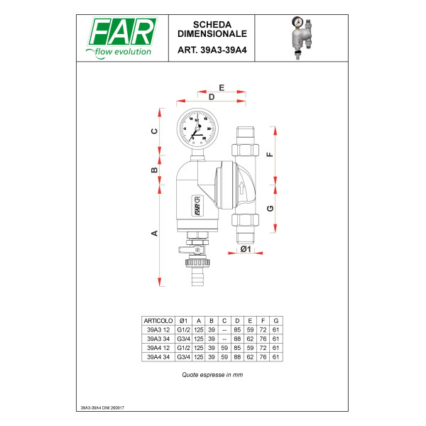 Фильтр механической очистки FAR FA 39A4 12100 муфтовый (НР/НР), латунь, с манометром