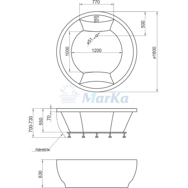 Ванна акриловая Aima Omega 180х180 без гидромассажа