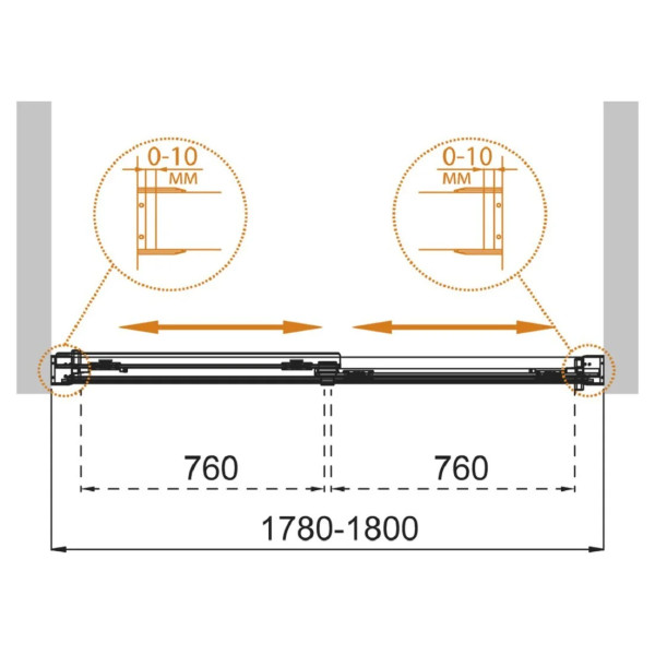 Душевая шторка для ванны Cezares Tandem-Soft 180x145 стекло прозрачное, профиль оружейная сталь (TANDEM-SOFT-VF-2-180/145-C-GM-IV)