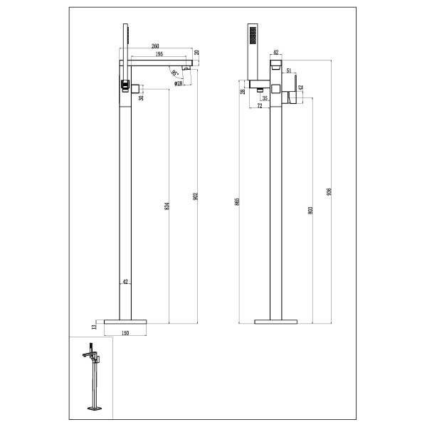 Смеситель напольный для ванны Boheme Qubic Black (479-B)