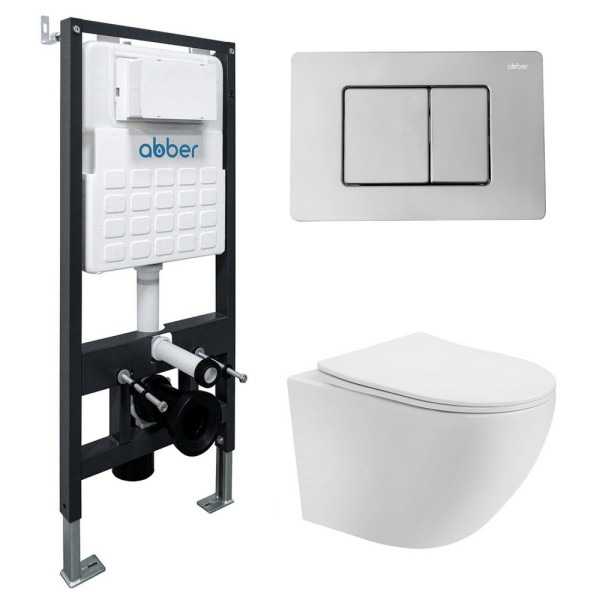 Комплект инсталляция с унитазом Abber Bequem с клавишей хром (AC1100T-AC0105-AC0120)