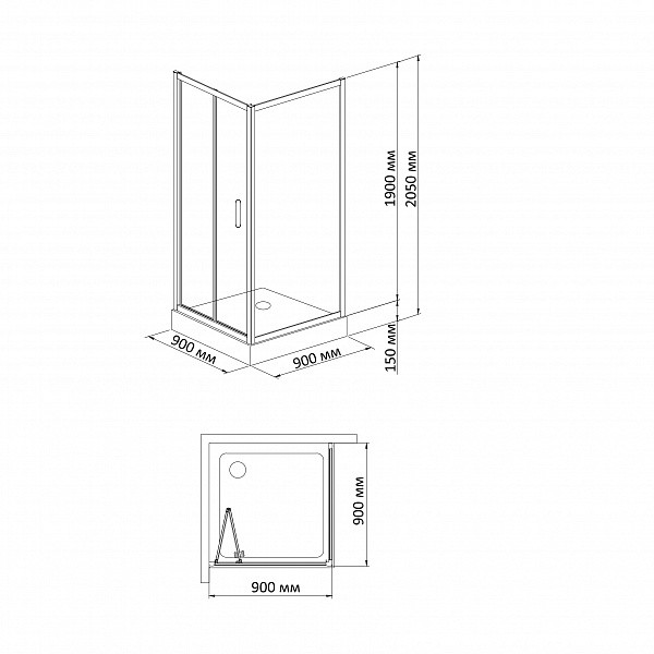 Душевой уголок BandHours Snow/Side/Square 99 90х90 поддон в комплекте, стекло прозрачное, профиль хром
