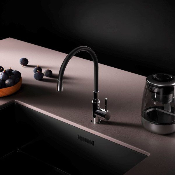 Смеситель для кухни AM.PM X-Joy S с гибким изливом черный/хром (F85B07602)