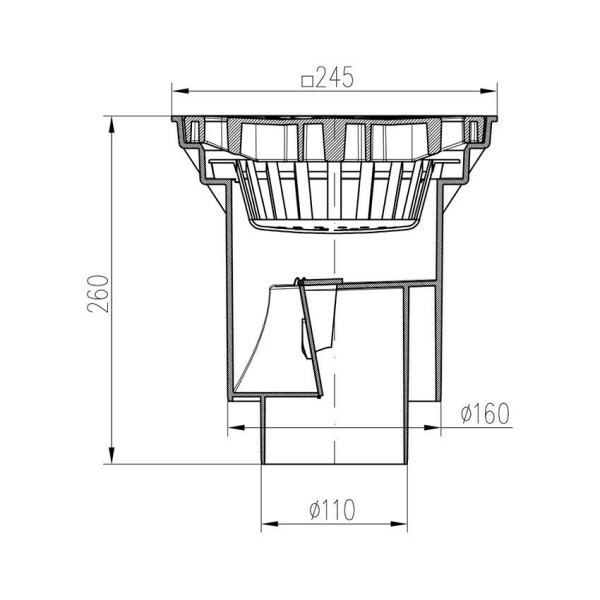 Трап канализационный MCH с нижним сливом D160 сухой затвор пластик тип A
