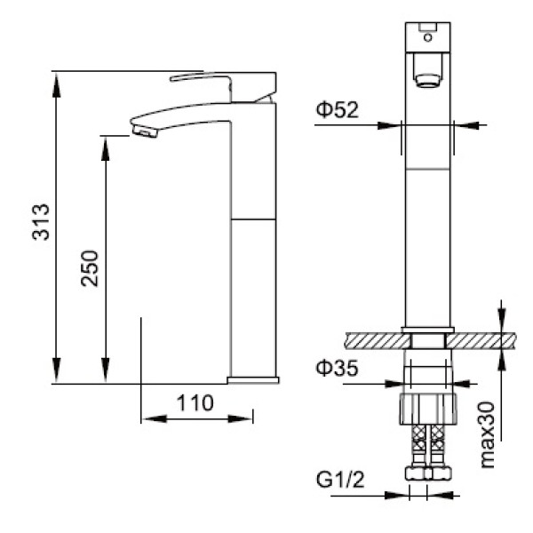 Смеситель высокий для раковины Zeegres Z.PROG (70004001)