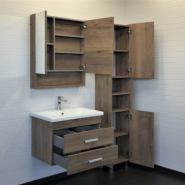 Тумба подвесная с раковиной Comforty Никосия 700x450x550 дуб темный (00-00008855)