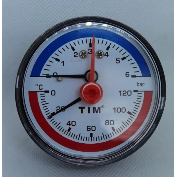 Термоманометр TIM 1/4" 0-120, Ду 63, 6 бар, аксиальный (Y-63T-6)