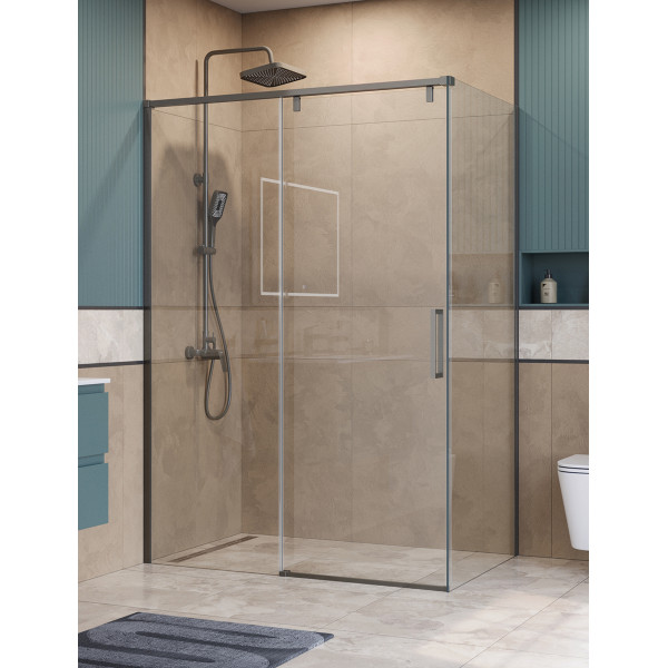 Душевой уголок BelBagno Soft Close-1 130x80x200 стекло прозрачное, профиль оружейная сталь матовая (SOFT_CLOSE-1-AH-1-130/80-C-GM)