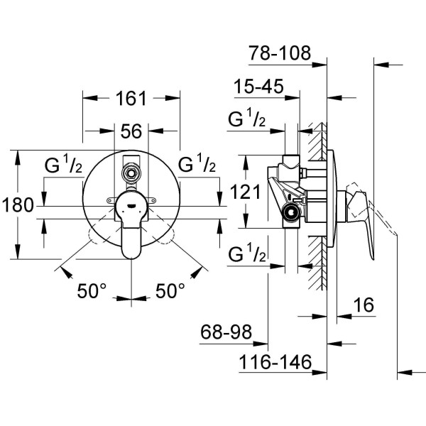 Смеситель для ванны и душа Grohe BauEdge (29079000)