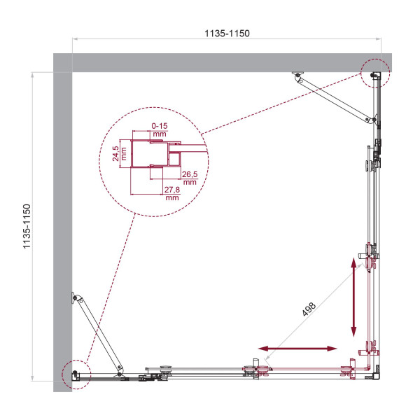 Душевой уголок BelBagno Luce 1150x1150x195 стекло прозрачное, профиль хром (LUCE-A-22-90+25-C-Cr)