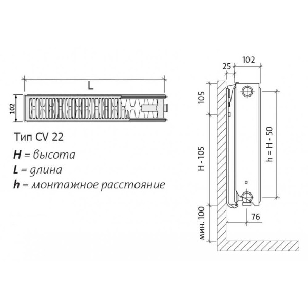 Радиатор стальной Purmo 600*700 22 CV Ventil Compact нижнее подключение (CV 22-600-0700)