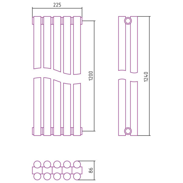 Дизайн-радиатор Сунержа Эстет-11 1200*225 5 секций хром (00-0302-1205)