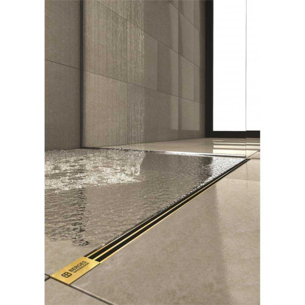 Желоб Berges водосток Super Slim 800, золото глянец, S-сифон D50/105 H50 вертикальный (092054)