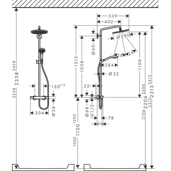 Система душевая Hansgrohe Croma Select Showerpipe 280 хром (26890700)