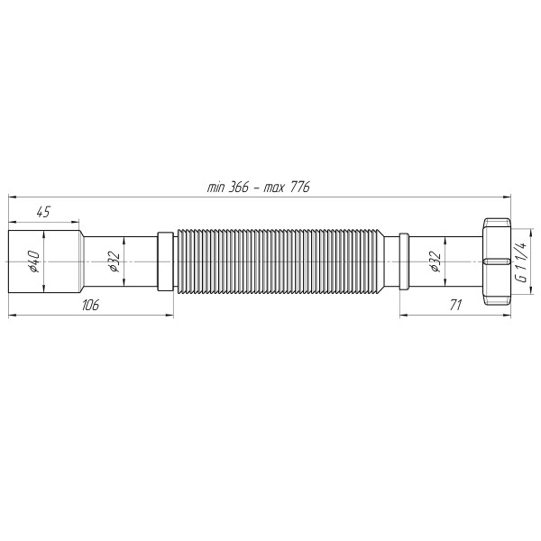 Отвод гофр. переходной 1 1/4"*32/40 АНИ (366-776 мм.) АНИ пласт (K207)