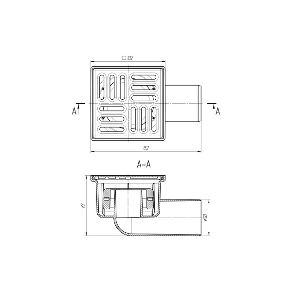 Трап горизонтальный 50 мм. (100*100) АНИ нерегулируемый, с комбинированным затвором (решетка нерж.ст.) АНИ пласт (TQ5102)