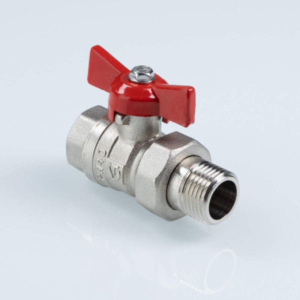 Кран 1 1/4" шаровый со сгоном Valtec Стандарт никелированный (ГОСТ, красная бабочка) VT.127.N.07