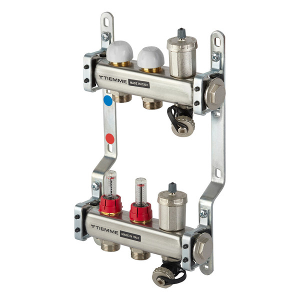 Коллекторная группа Tiemme 2 отвода 1"-3/4" НР ЕК M30х1,5 мм. с расходомерами (нерж.ст) (3920128)
