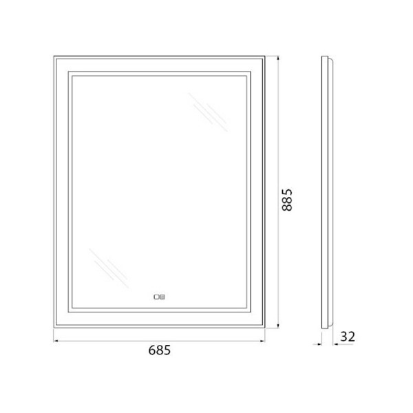 Зеркало с подсветкой BelBagno SPC-KRAFT 68,5x88,5 с подогревом (SPC-KRAFT-685-885-TCH-WARM-NERO)