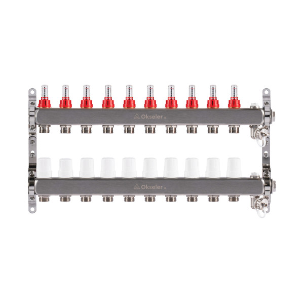 Коллекторная группа 10 отводов 1"*3/4"(18) ЕК с расходомерами Okseler (нерж.ст) с дренажным краном и краном Маевского (Oks00320) Коллекторная группа 10 отводов 1"*3/4"(18) ЕК с расходомерами Okseler (нерж.ст) с дренажным краном и краном Маевского (Oks00320)