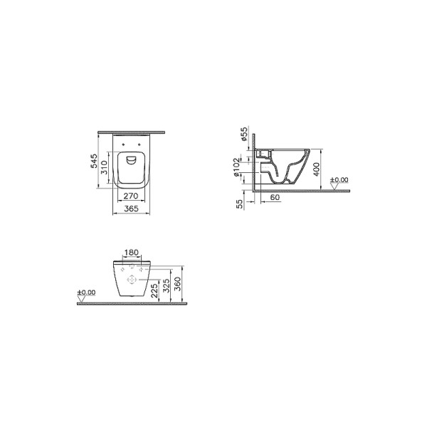 Унитаз подвесной Vitra Integra Square 54 см, безободковый (7082B003-0075)