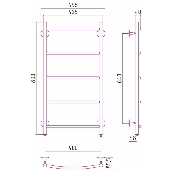 Полотенцесушитель электрический Стилье Формат 40 П 800x400 (5) Г16, хром (00540-8040)