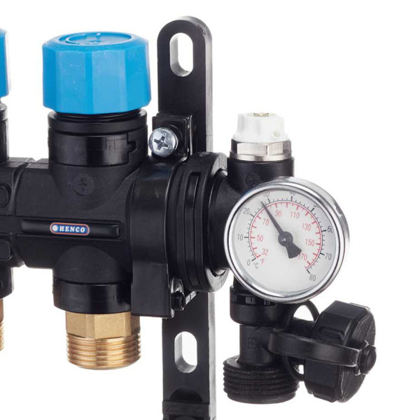 Коллекторная группа 12 отводов 1" с расходомерами и термометрами Henco (композит) (UFH-0605MDK12-03L)