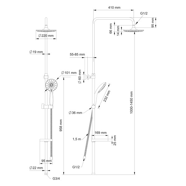 Душевой гарнитур Swedbe Calypso хром (5072)