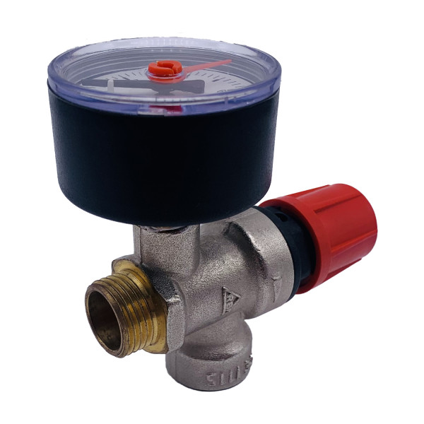 Клапан предохранительный с манометром RBM 1/2"ВН 2,5 бар (354.04.30)