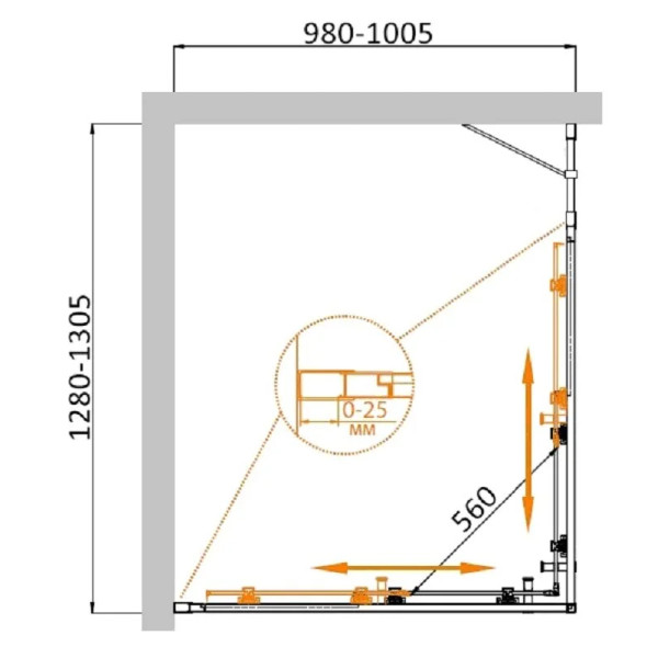 Душевой уголок Cezares Molveno 130x100x195 стекло прозрачное, профиль брашированное золото (MOLVENO-AH-21-100+30-C-BORO-IV)