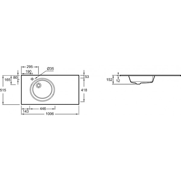 Раковина встраиваемая Jacob Delafon Odeon Rive Gauche 100x51,5 (EB2564-DE1)