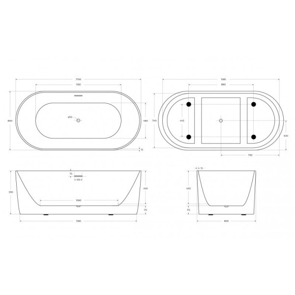 Ванна акриловая BelBagno 170x80 белая матовая (BB411-170-80-MATT)