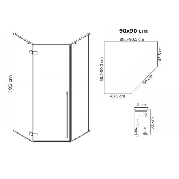 Душевое ограждение Rea Diamond 90x90x195 стекло прозрачное, профиль чёрный матовый (REA-K5622) Душевое ограждение Rea Diamond 90x90x195 стекло прозрачное, профиль чёрный матовый (REA-K5622)