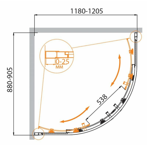 Душевой уголок Cezares Molveno 120x90x195 стекло прозрачное, профиль хром (MOLVENO-RH-2-120/90-C-Cr-IV)