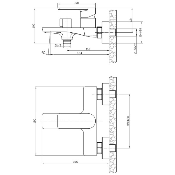 Смеситель для ванны и душа Rossinka RS 50 хром (RS50-30) Смеситель для ванны и душа Rossinka RS 50 хром (RS50-30)