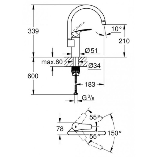 Смеситель для кухни Grohe Eurosmart хром (33202003) Смеситель для кухни Grohe Eurosmart хром (33202003)