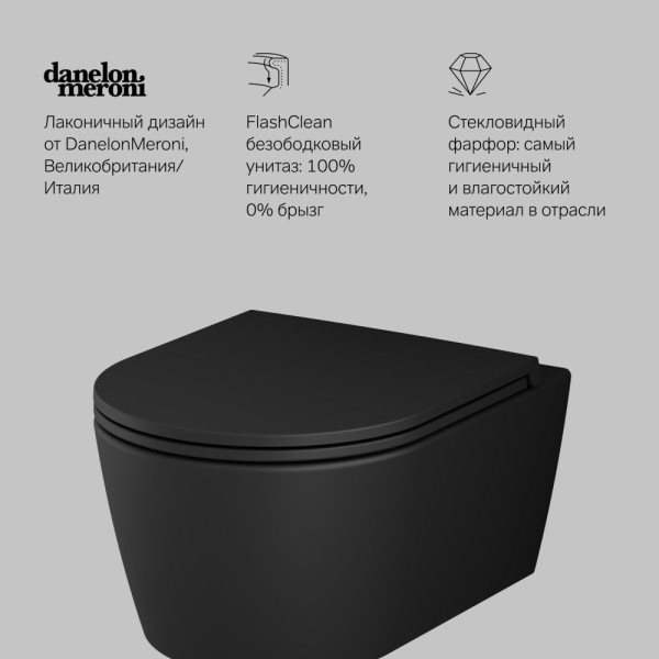 Унитаз подвесной AM.PM Func 49 см FlashClean с сиденьем микролифт черный матовый (C8F1700MBSC)