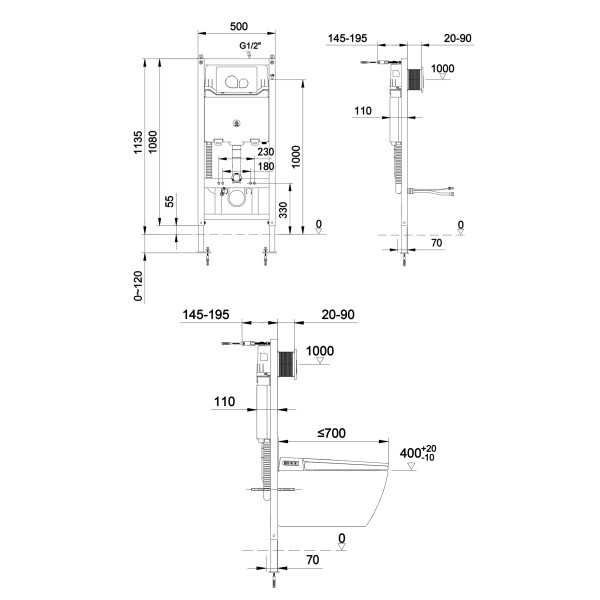 Комплект инсталляция с электронным унитазом Swedbe Smart с клавишей смыва хром (0556)