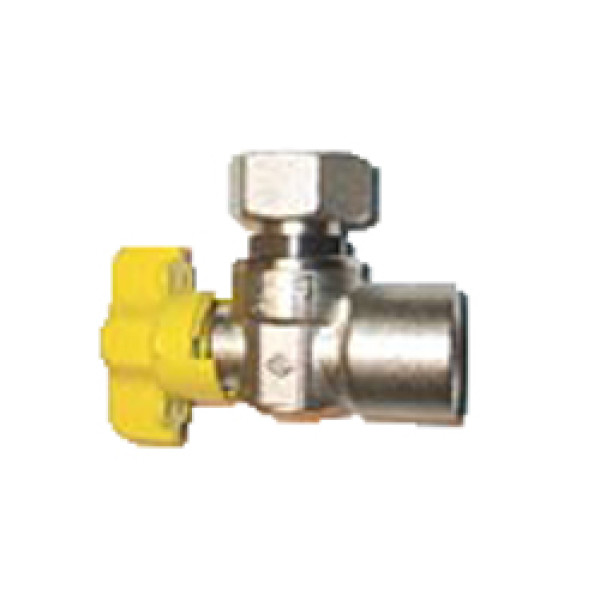 Кран газовый угловой с накидной гайкой Bugatti 1/2"*3/4" ВВ шаровый (575)
