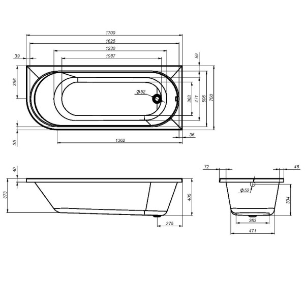 Ванна акриловая AM.PM угловая X-joy 170x70 правосторонняя белая (W94A-170R70W-A)
