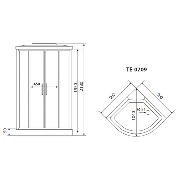 Душевая кабина Timo TE-0709P 90x90x218 стекло матовое рифленое, профиль белый (TE-0709P)