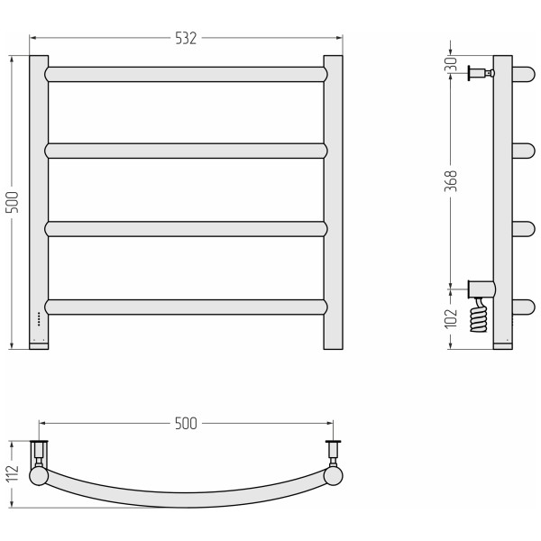Полотенцесушитель электрический Сунержа Галант 4.0 500x500 провод слева матовый чёрный (31-0830-5050)