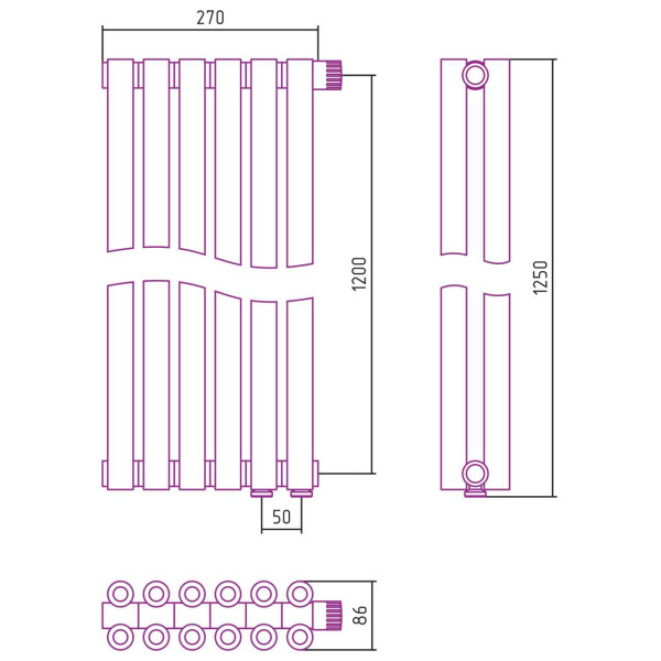Дизайн-радиатор Сунержа Эстет-00 EU50 1200*270 6 секций хром (00-0322-1206)