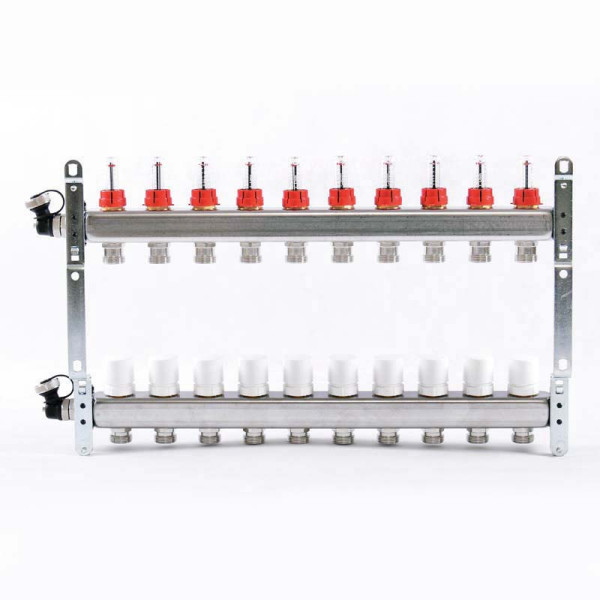 Коллекторная группа Uni-Fitt 10 отводов 1"х3/4" с расходомерами и термостатическими вентилями нерж. сталь