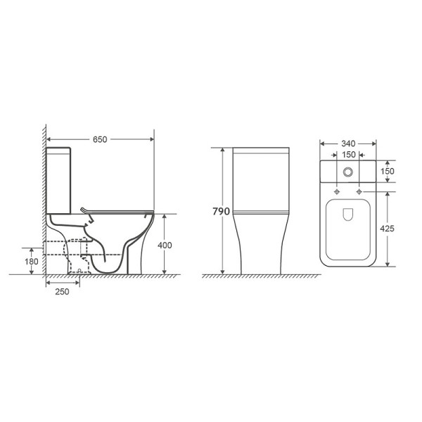 Унитаз напольный Fretta Square безободковый с бачком и сиденьем микролифт 650x340x790 (AZ-5121)