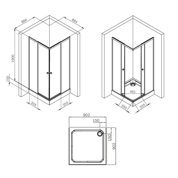 Душевое ограждение AM.PM X-Joy 88x88x190 стекло прозрачное, профиль хром матовый (W94G-403-9090-МТ)