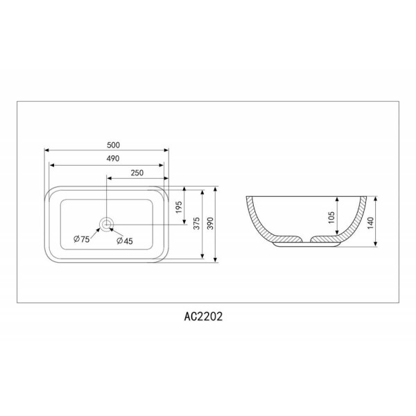 Раковина накладная ABBER Rechteck 50x39 черная (AC2202MB)