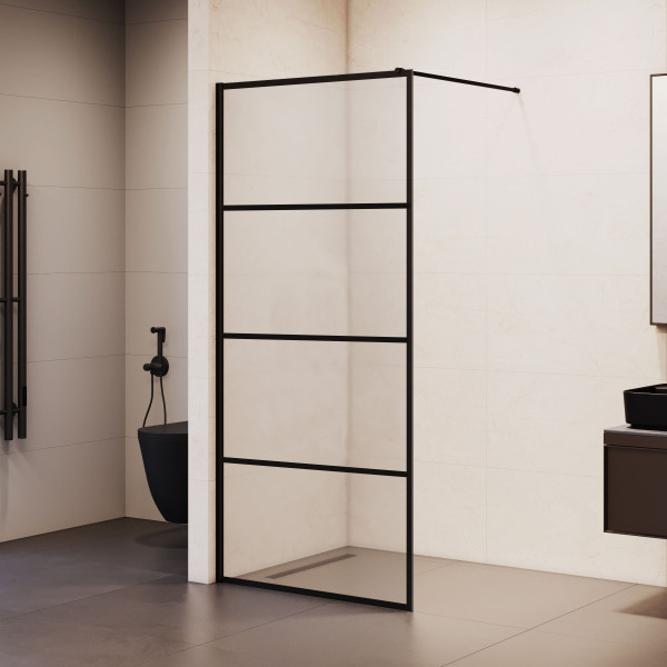 Душевое ограждение RGW Walk In 100x200 стекло прозрачное с рисунком, профиль черный (351001910-84)