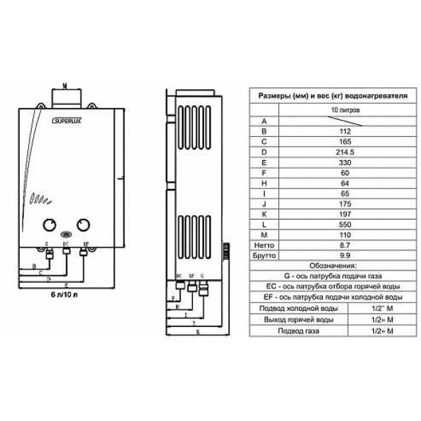 Колонка газовая Ariston SUPERLUX 10L CF NG NEW (подключение снизу)